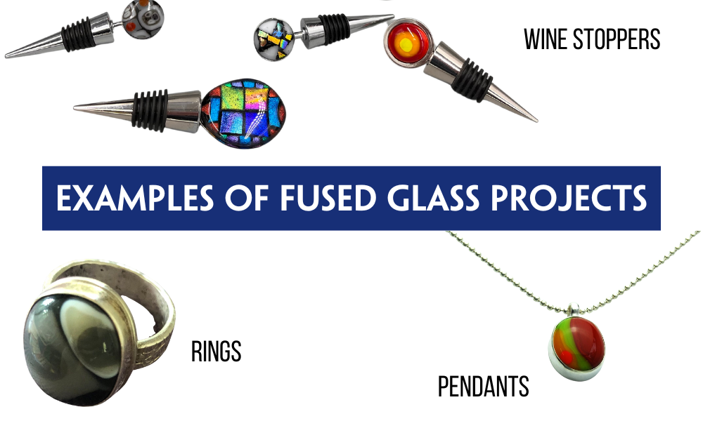 Examples of fused glass projects using a cabachon