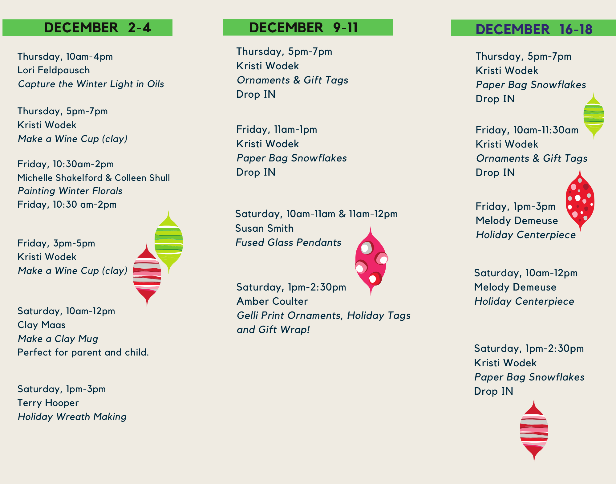 Merry Marketplace Schedule