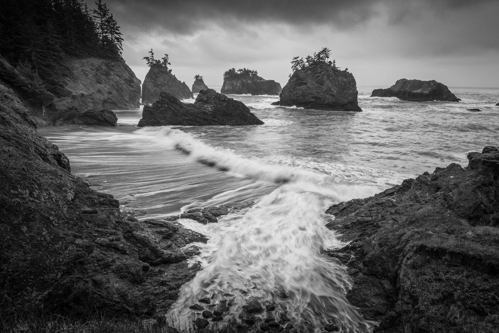 Amazing high tide surf washing across the beach.