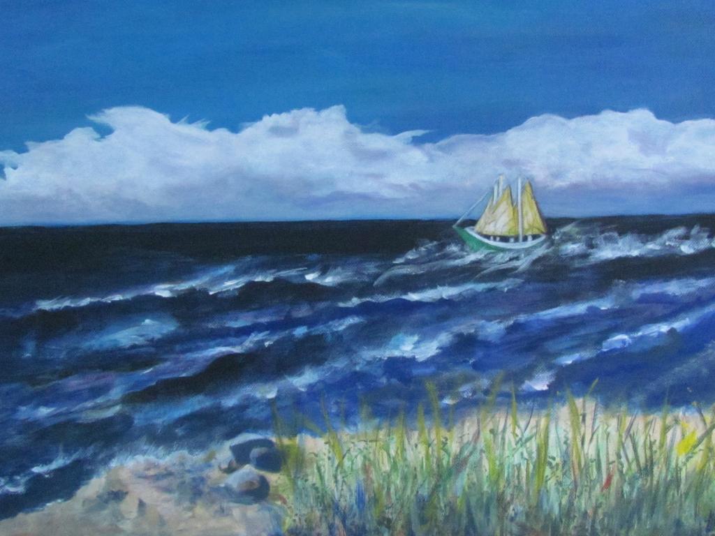 Off shore Sailing in Lake Michigan, Acrylic on Canvas