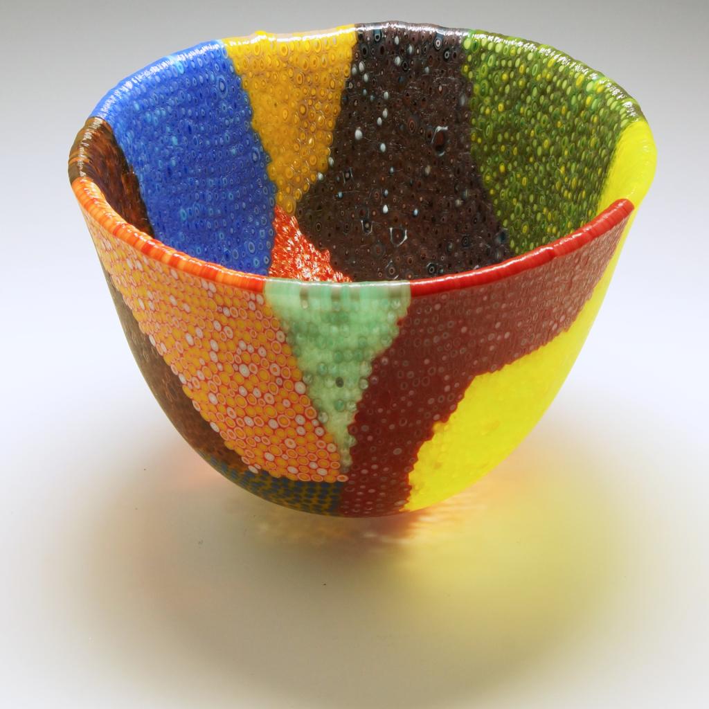 2023, Fused Glass Murrini Bowl, 6.5" X 9.5" X 6"