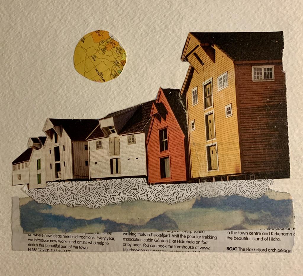 Paper collage on watercolor paper 6x6