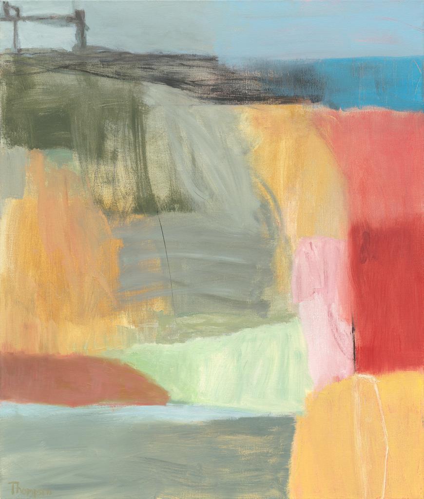 A 40 x 34 in oil painting and one of a series of abstract landscapes.