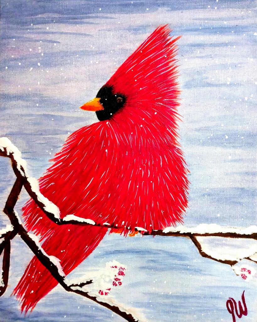 Winter Cardinal 8x10 Watercolor on Canvas SOLD