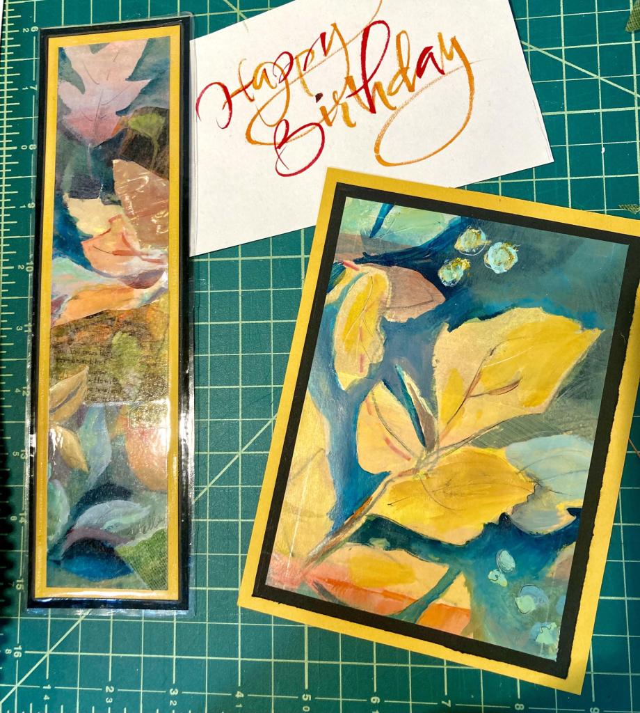 Birthday card and bookmark; Acrylic