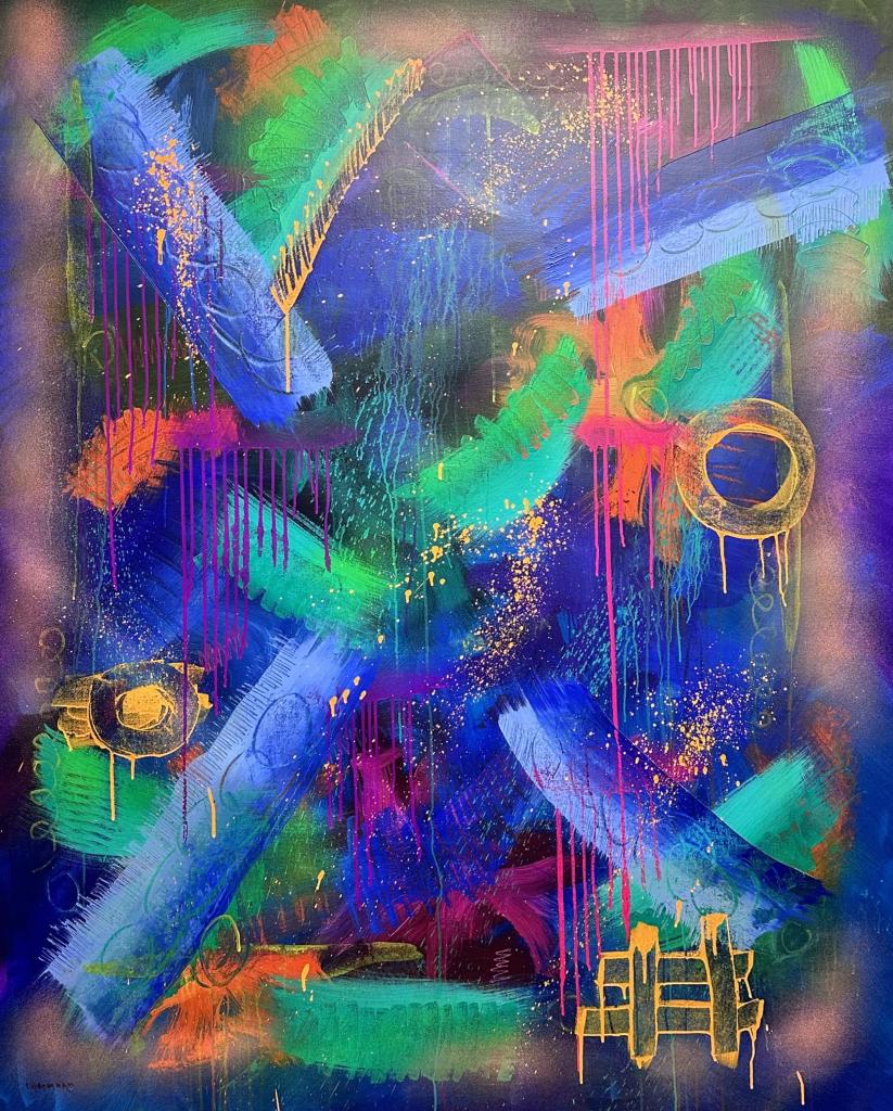 2023 48"x66" Acrylic on primed canvas; vibrant abstraction