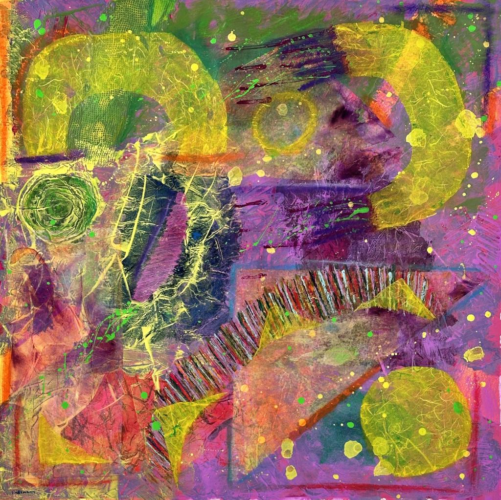 2024 30"x30"x2" Acrylic on primed paper, vibrant abstraction