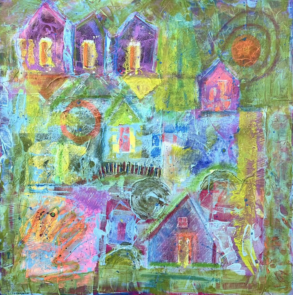2024 24"x24"2" Acrylic on primed paper, vibrant layered abstraction