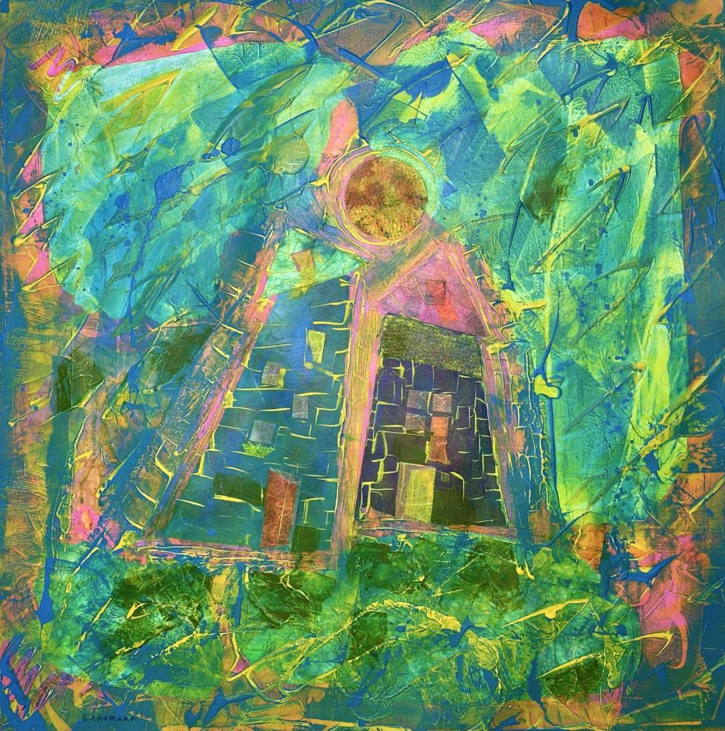2024 24"x24"x2" Acrylic on primed paper, vibrant layered abstraction
