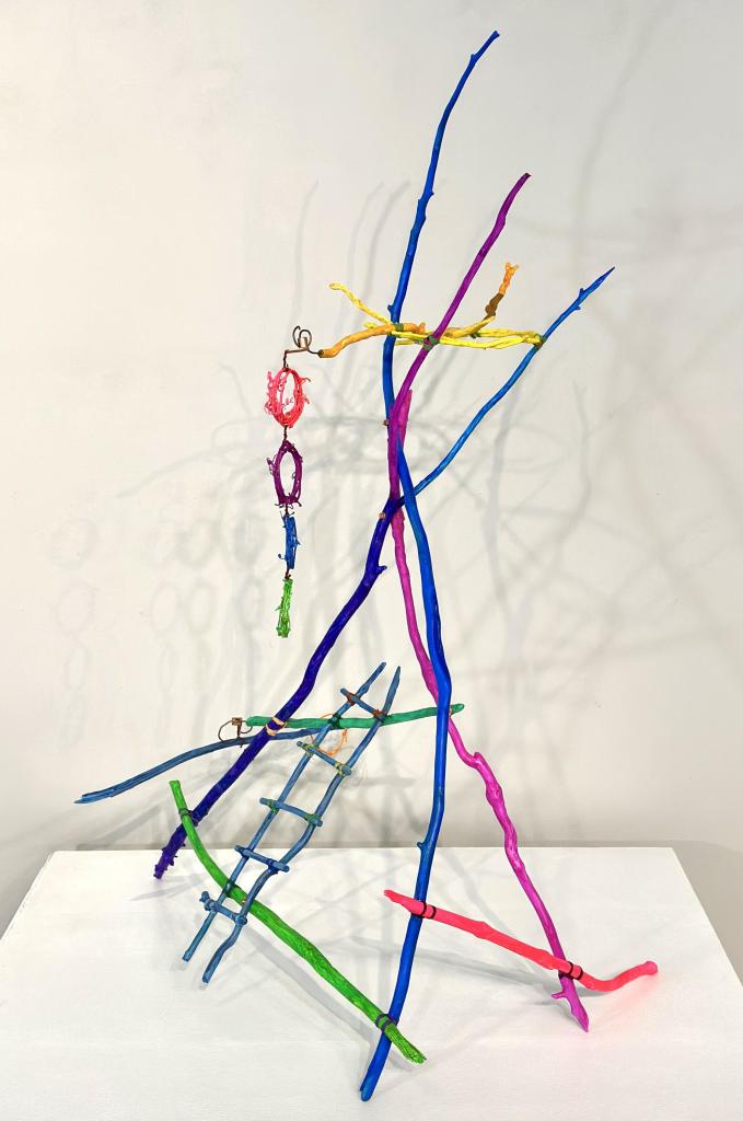 2024 48"h x 34"w x 22"d, Free-standing sculpture, Acrylic on wood with copper and artificial sinew