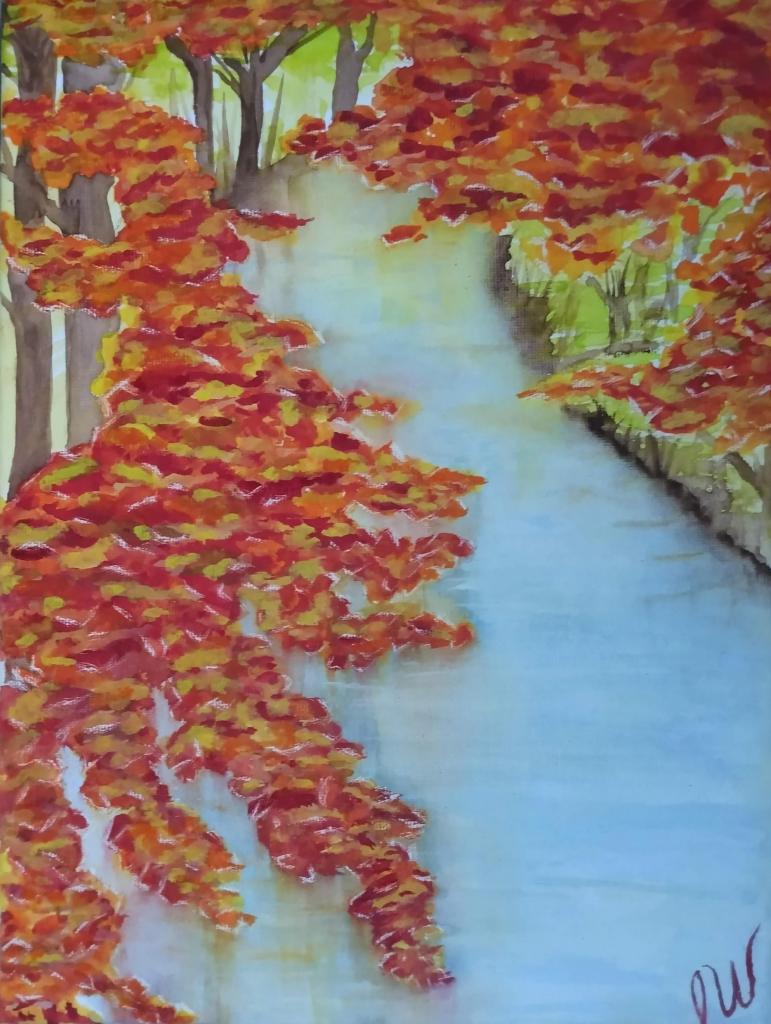 Michigan Fall River Scene 9x12 Watercolor on Canvas