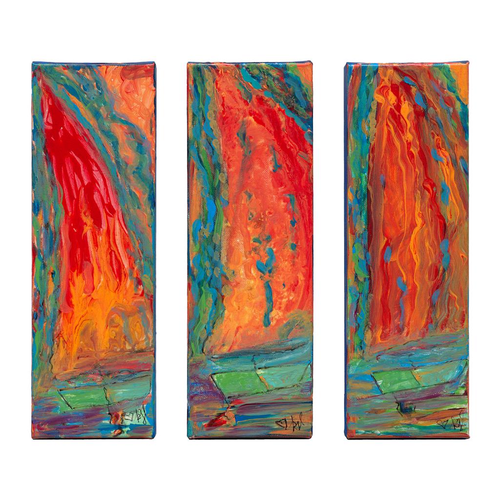 Original 16" x 16" triptych acrylic on wrapped canvas