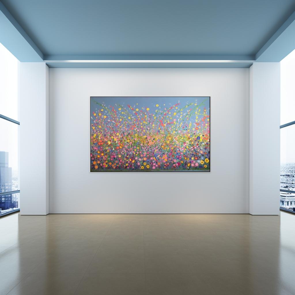 Large painting of floral meadow on gallery wall
