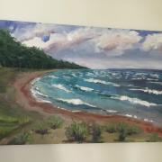 Lake Michigan shoreline oil painting at Sleeping Bear National Park