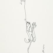 Single-line ink drawing of nude female figure