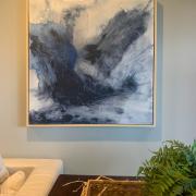 Great Lakes Storm.  Large scale abstract by By Kristy Kurjan  Acrylic on canvas. Handmade wooden frame.  48" x 48"